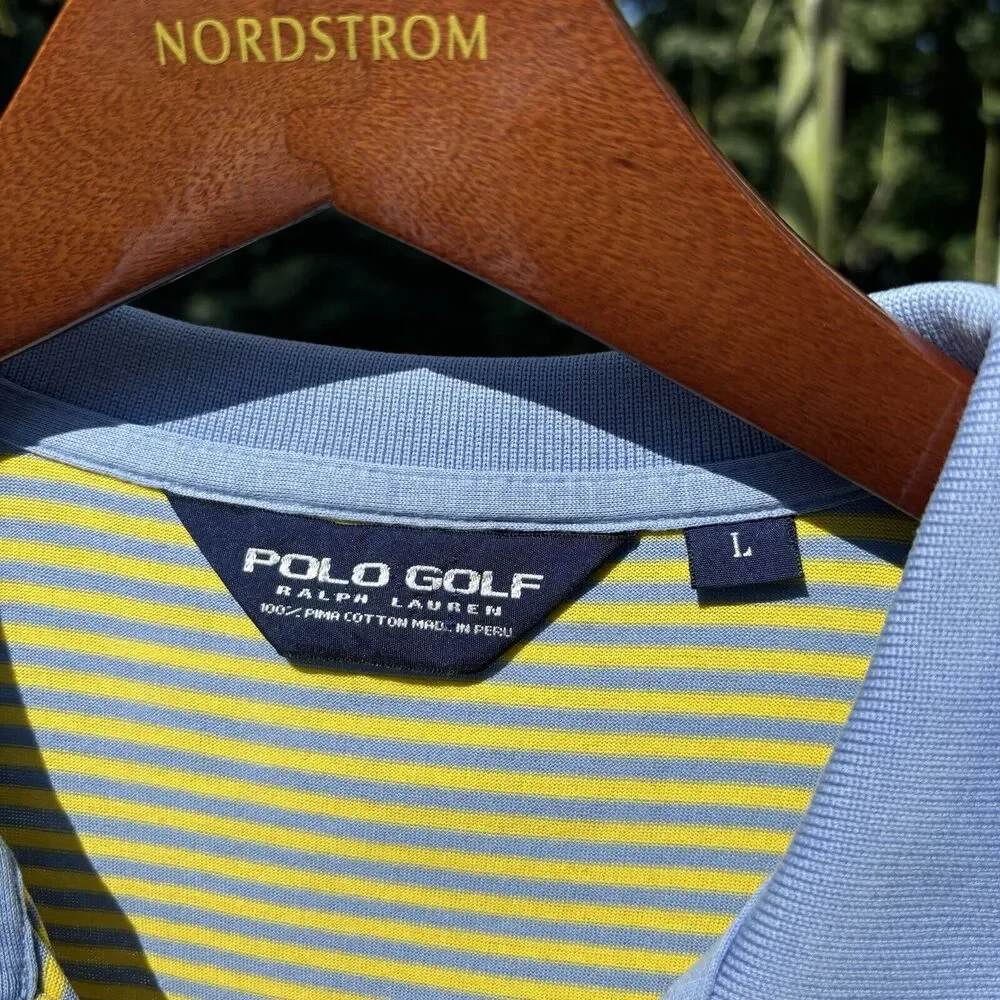 Vintage Polo Ralph Lauren Golf T Shirt Collared Blue Yellow Size L Striped Mens